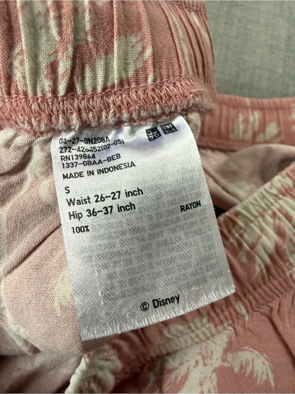 Uniqlo x Disney Pink Palm-Print Drawstring Lounge/PJ Shorts - Picture 3 of 5